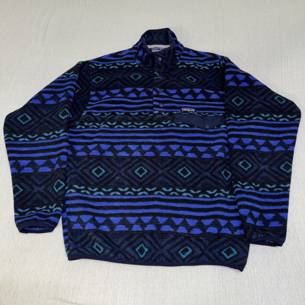 Patagonia Synchilla Snap-T Men’s S Blue Geometric Aztec Fleece Pullover EUC